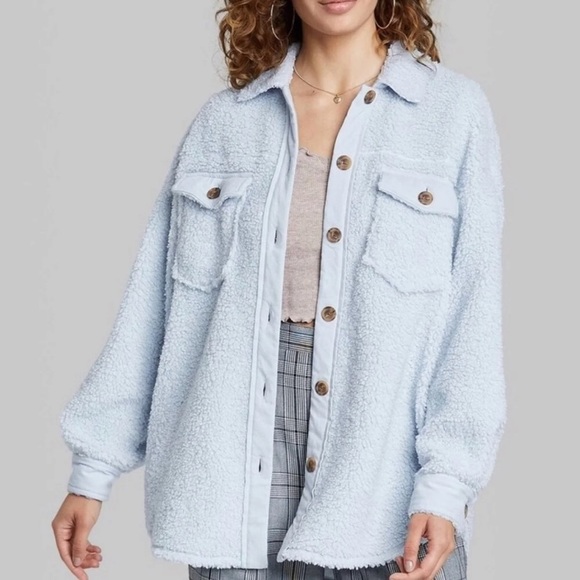 Wild Fable Light Blue Sherpa Button Up 